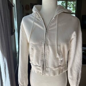 Brandy Melville white Cropped Fitted Hoodie